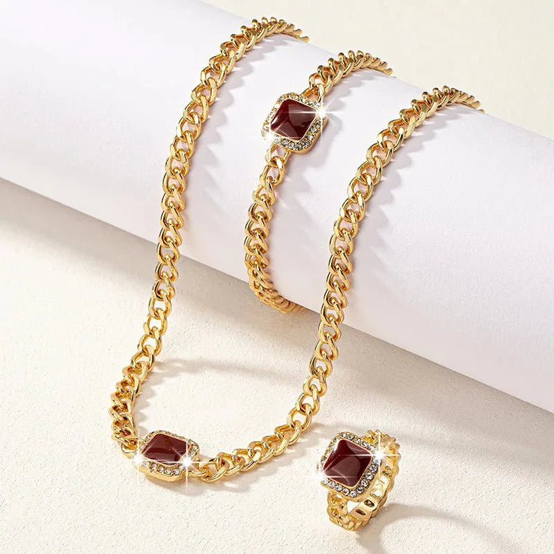 Brehn | Kubanisches Quadrat-Diamant-Halsband, Armband und Ring-Set