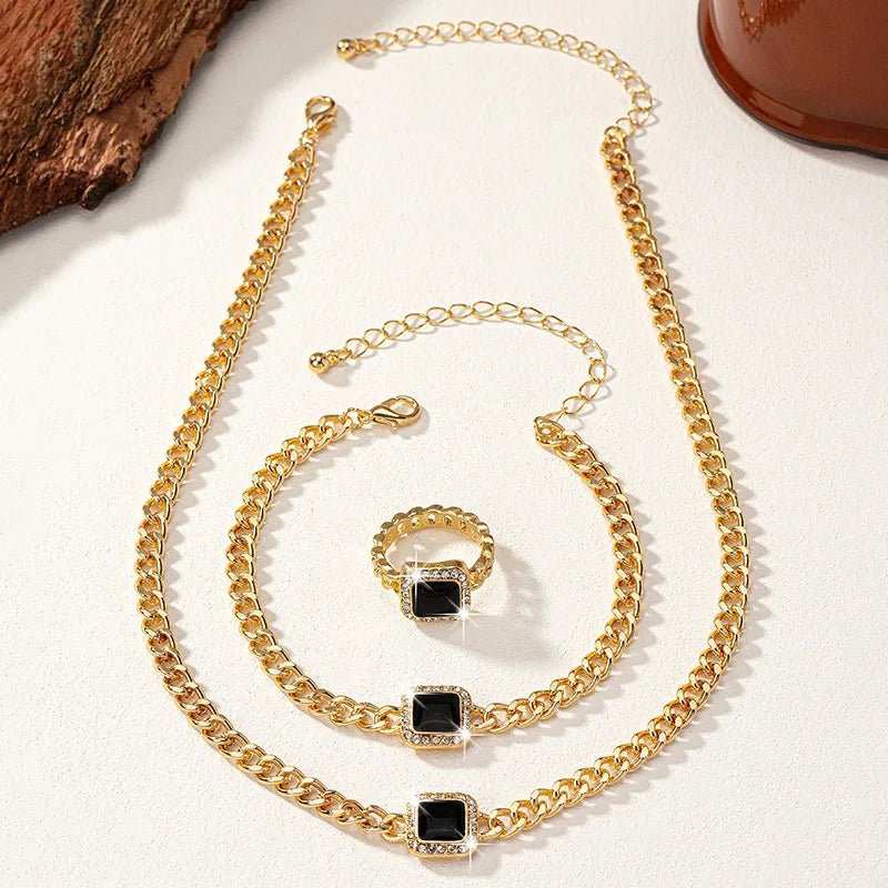 Brehn | Kubanisches Quadrat-Diamant-Halsband, Armband und Ring-Set