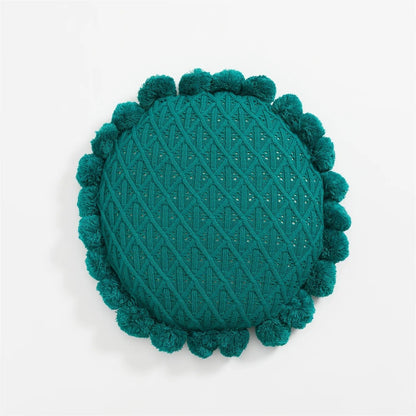 Süßes Pompom Quasten Rundes Gemütliches Kissen aus Acrylstrick | Brehn
