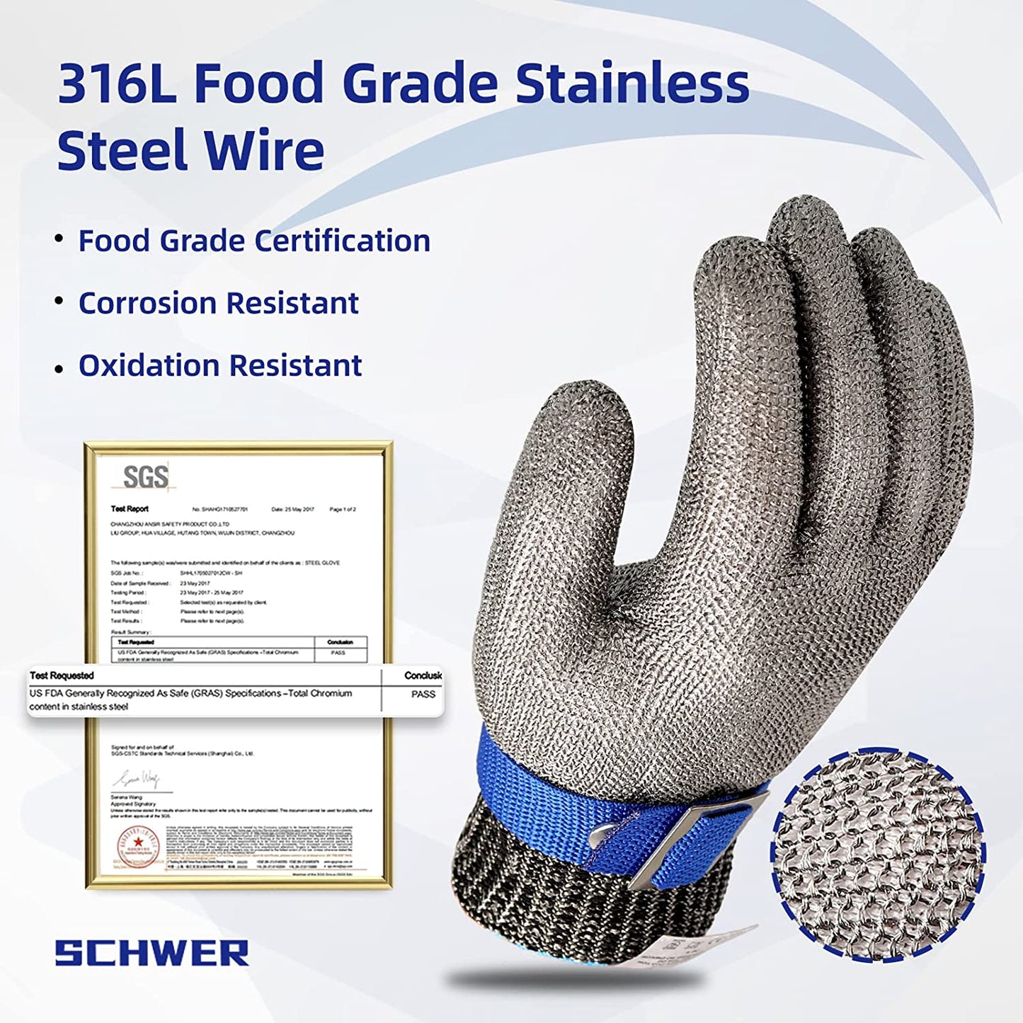 Brehn | Lebensmittelqualität Edelstahl Mesh Metall Handschuh