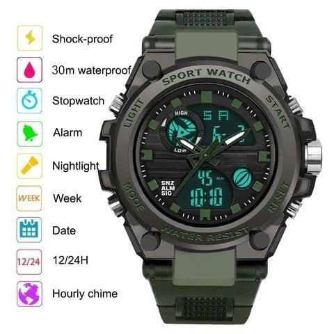 Brehn | Sportliche Dual-Display Mode Multifunktionale wasserdichte leuchtende Herrenarmbanduhr