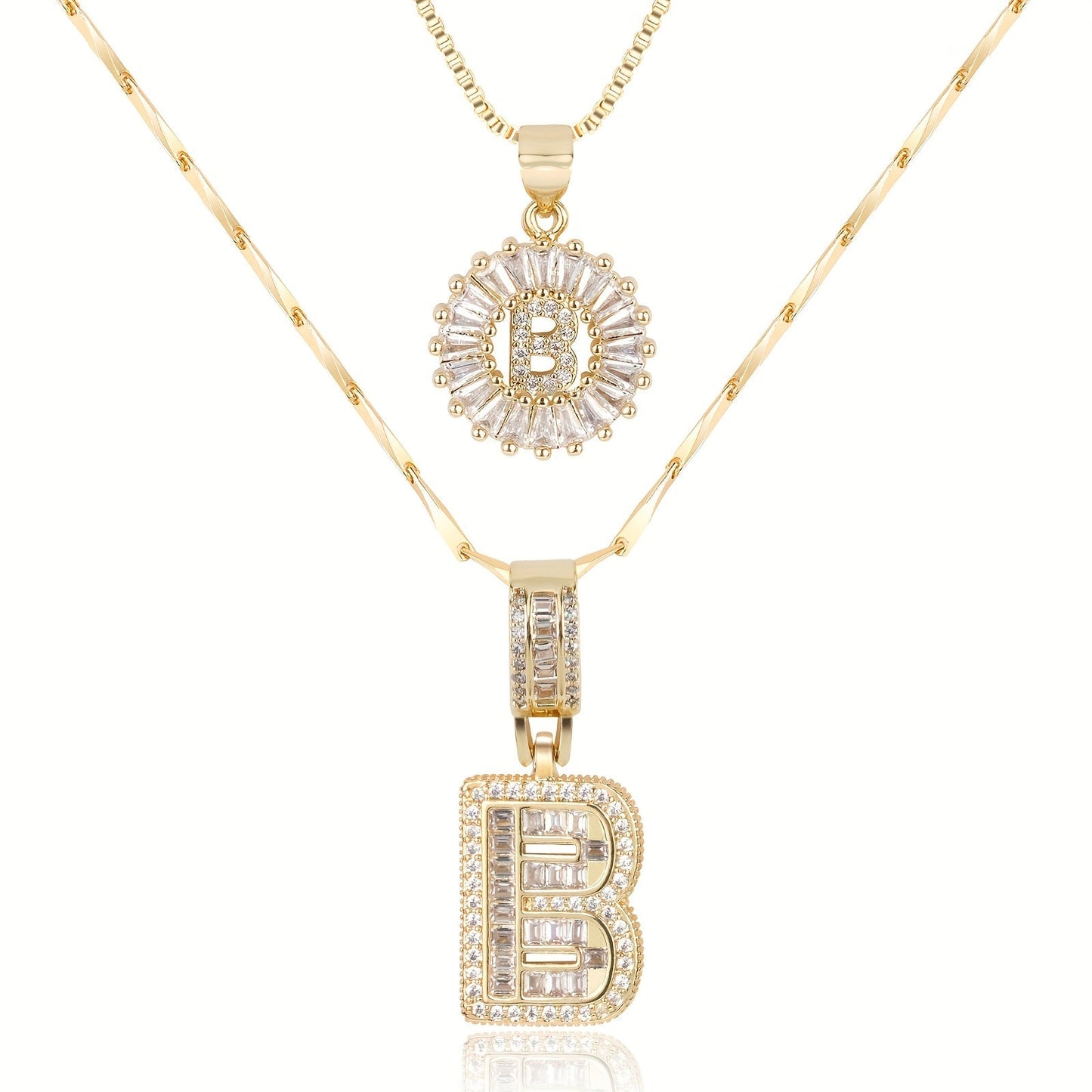 Brehn | 2pc 14k Diamant Buchstaben Initialen Halsketten