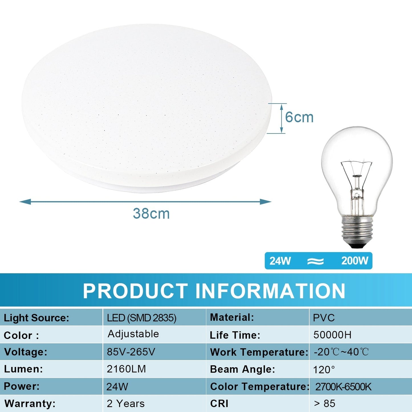 24W LED Deckenleuchte Dimmbar mit Sternenhimmel-Effekt | Brehn