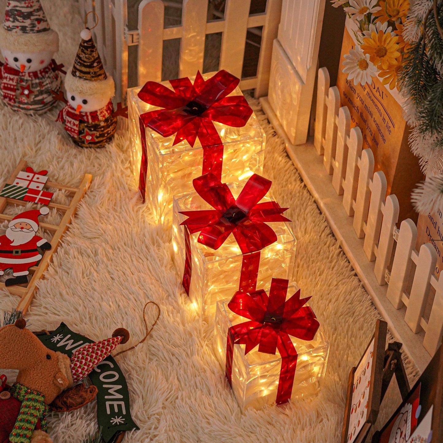 Brehn | GlowBox – LED Geschenkschachteln Set für Weihnachtsdekoration (3 Stück)