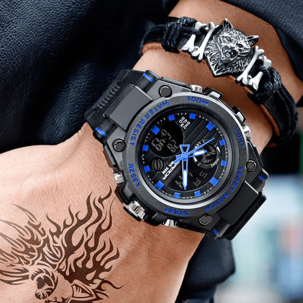 Brehn | Sportliche Dual-Display Mode Multifunktionale wasserdichte leuchtende Herrenarmbanduhr