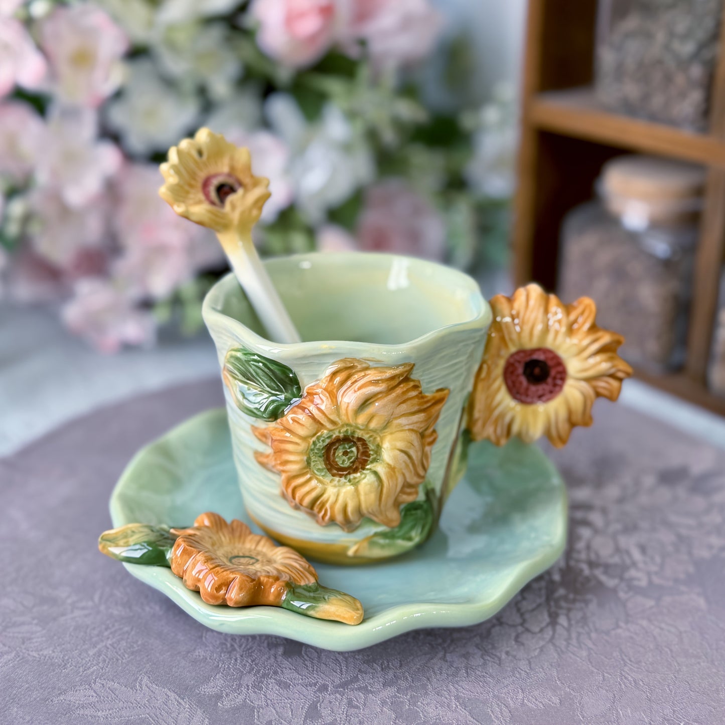 ArtSip Keramiktasse & Untertasse Set – Handgemalte 3D-Design inspiriert von Van Gogh | Brehn
