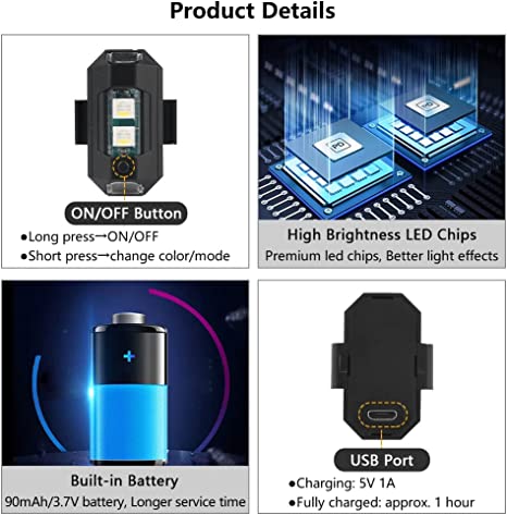7-farbige LED-Flugzeugblitzleuchte mit USB-Ladefunktion