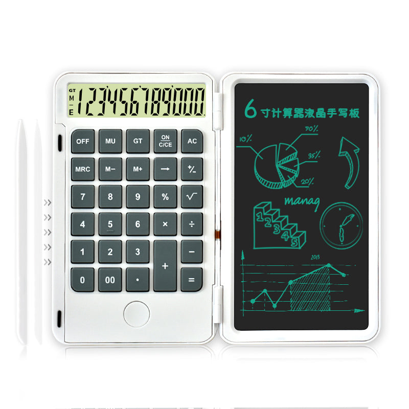 Brehn | 2-in-1 Tragbarer Klappbarer 10-stelliger LCD-Anzeigerechner mit 6-Zoll Radierbarem Schreibtafel