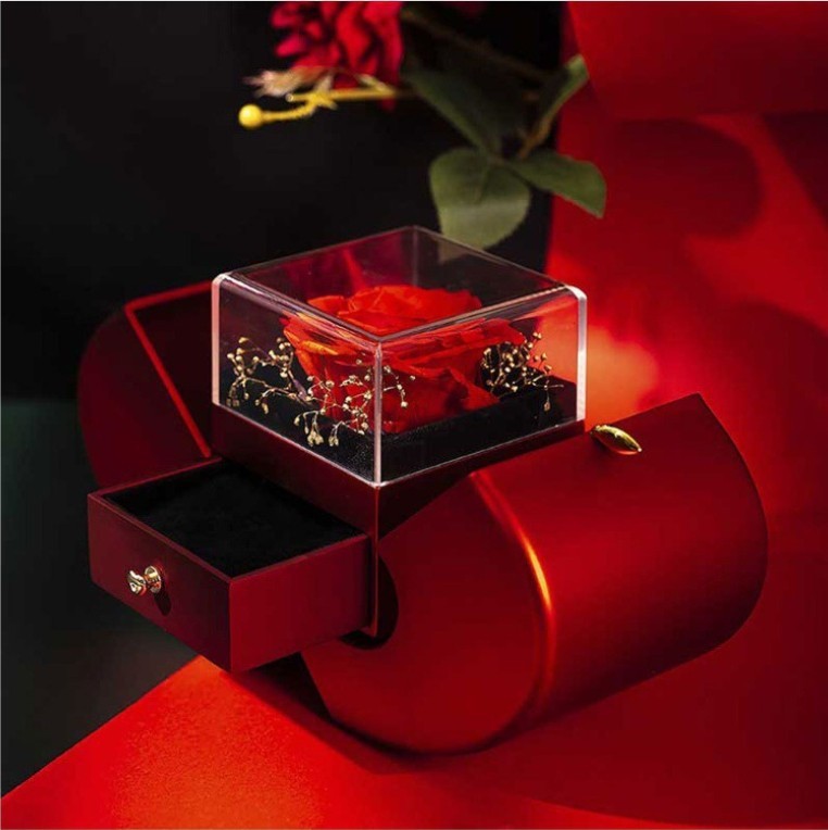 Rote Apfel Schmuckbox mit ewiger Rose und Halskette | Brehn