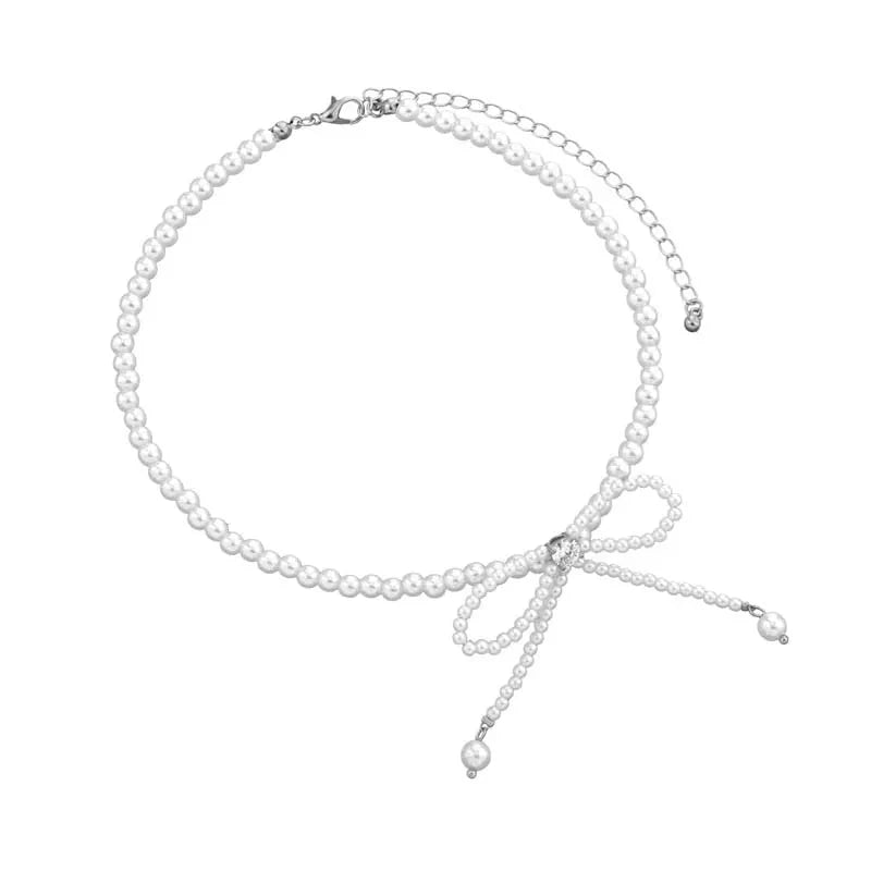 Brehn | Zierliches Perlenband mit Schleife Choker-Halskette