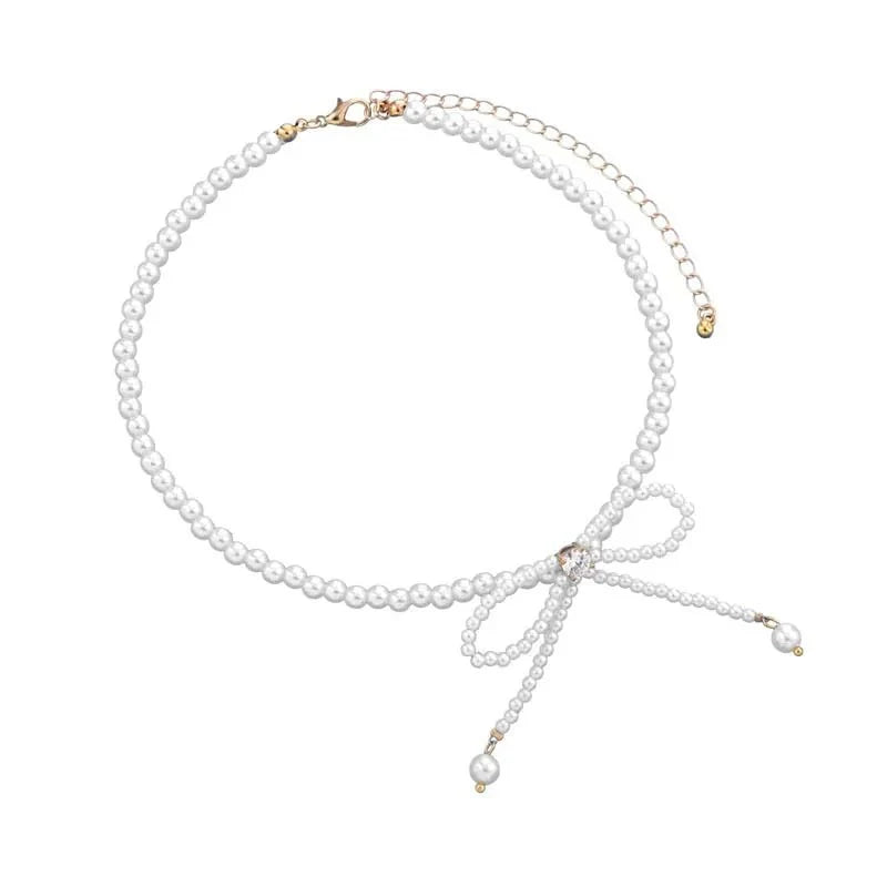 Brehn | Zierliches Perlenband mit Schleife Choker-Halskette