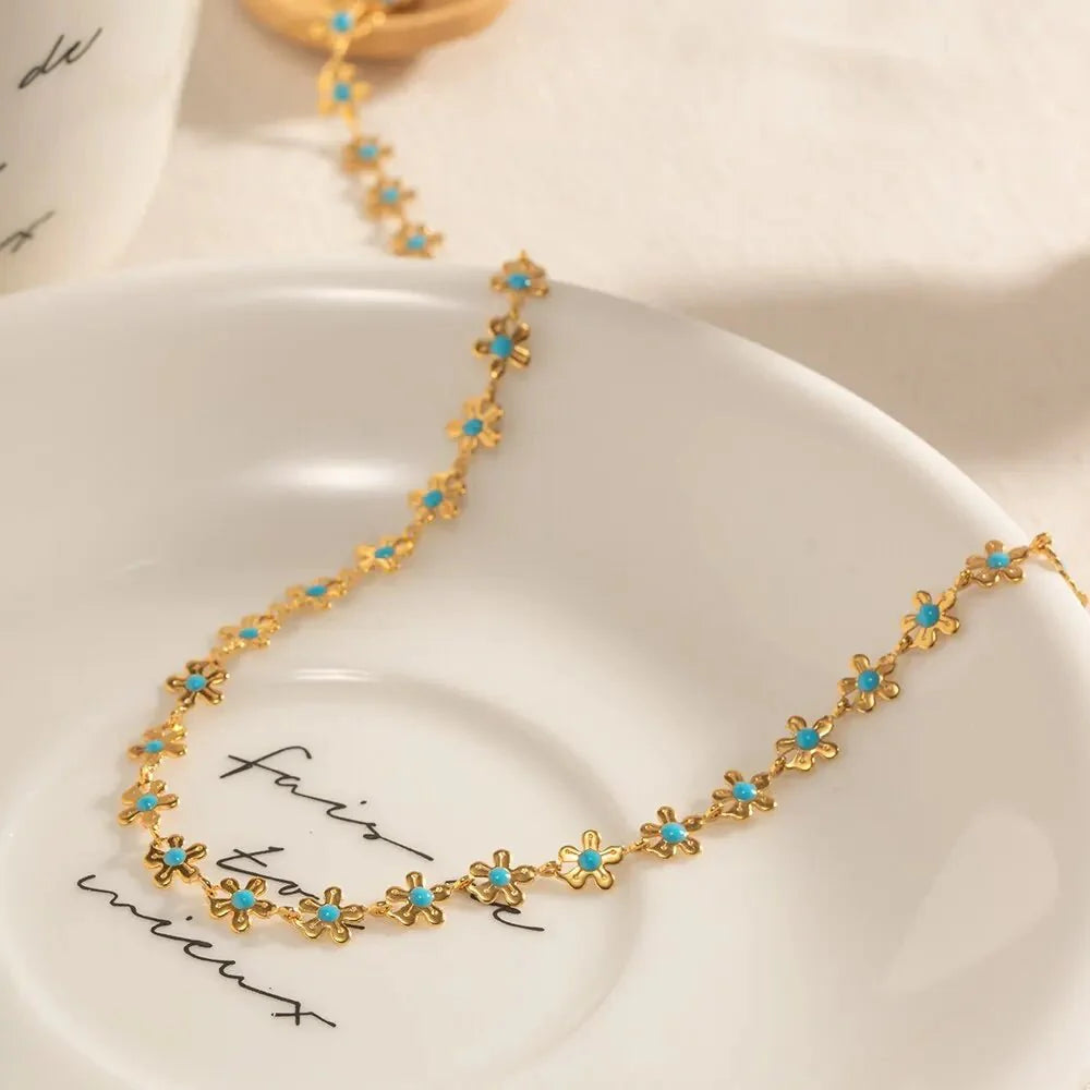 Brehn | Zartes blauen florales Halskettchen