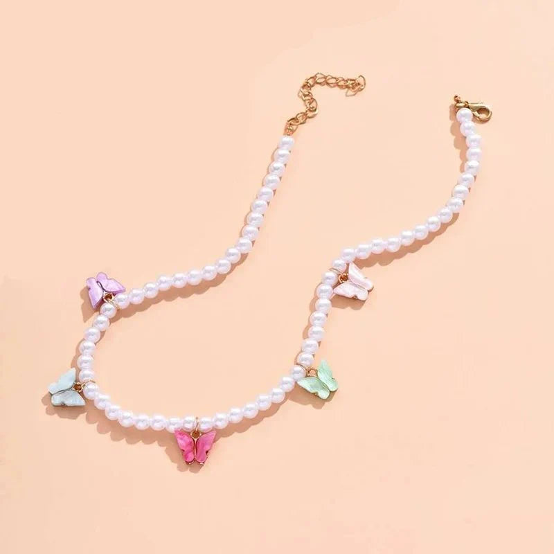 Brehn | Zierliche Farbige Schmetterlings Choker Halskette
