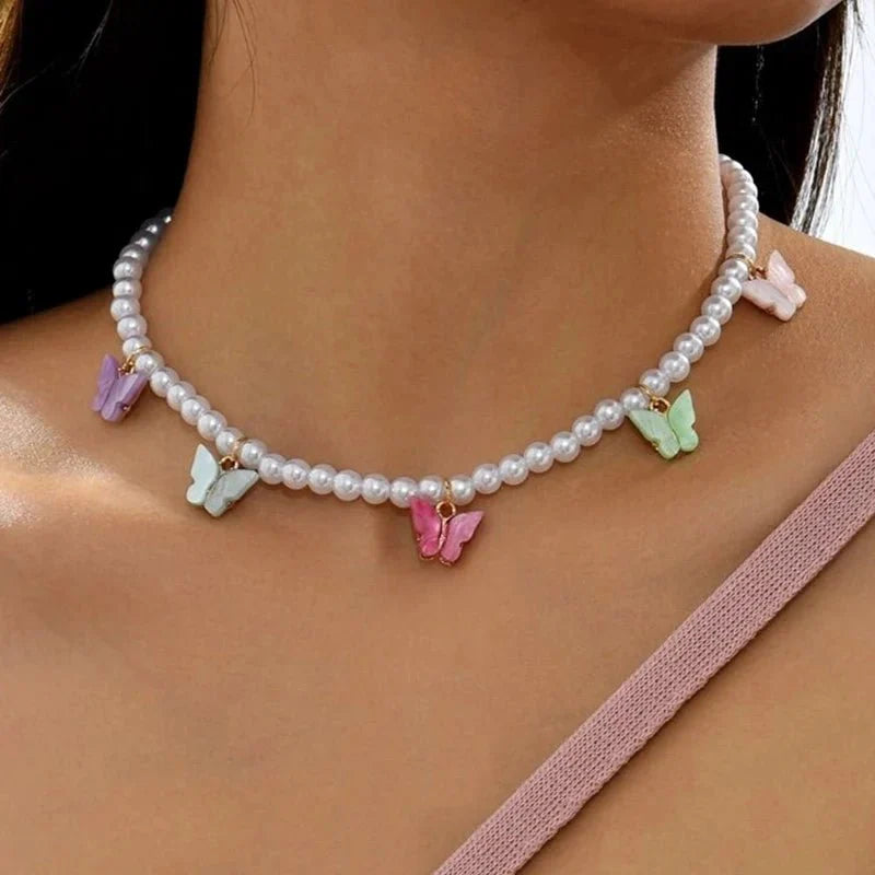 Brehn | Zierliche Farbige Schmetterlings Choker Halskette