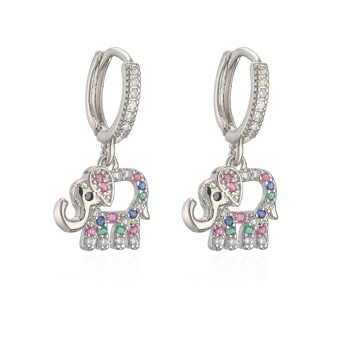 Brehn | Zierliche Bunte Diamant Elefanten Umriss Ohrringe