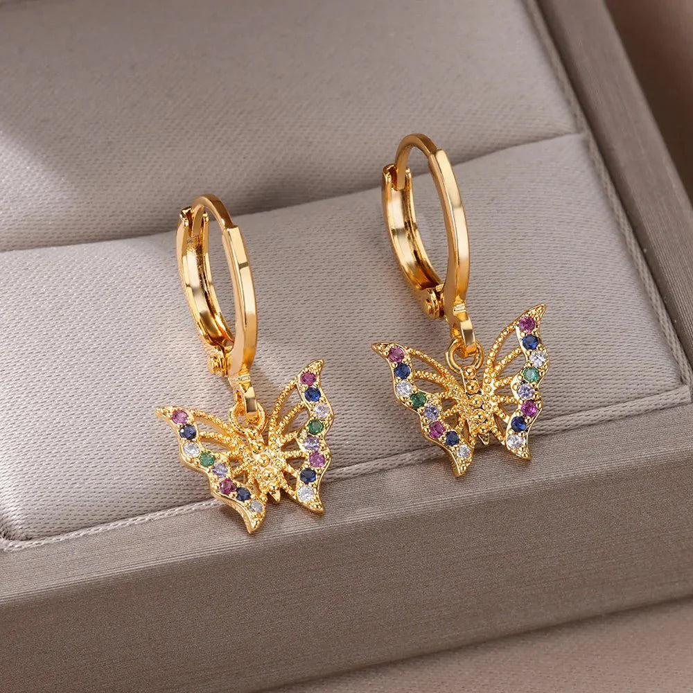 Brehn | Zarte Farbige Diamant Schmetterling Ohrringe
