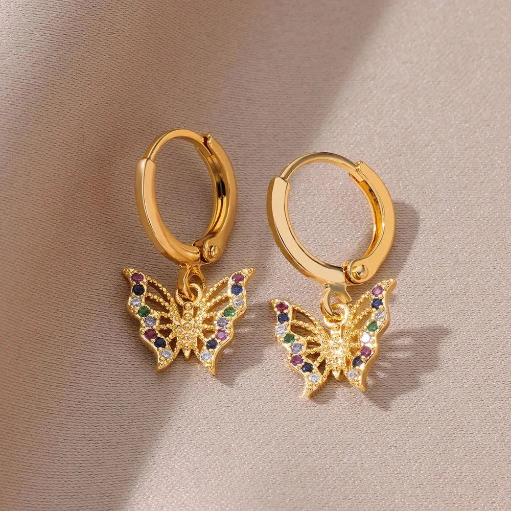 Brehn | Zarte Farbige Diamant Schmetterling Ohrringe
