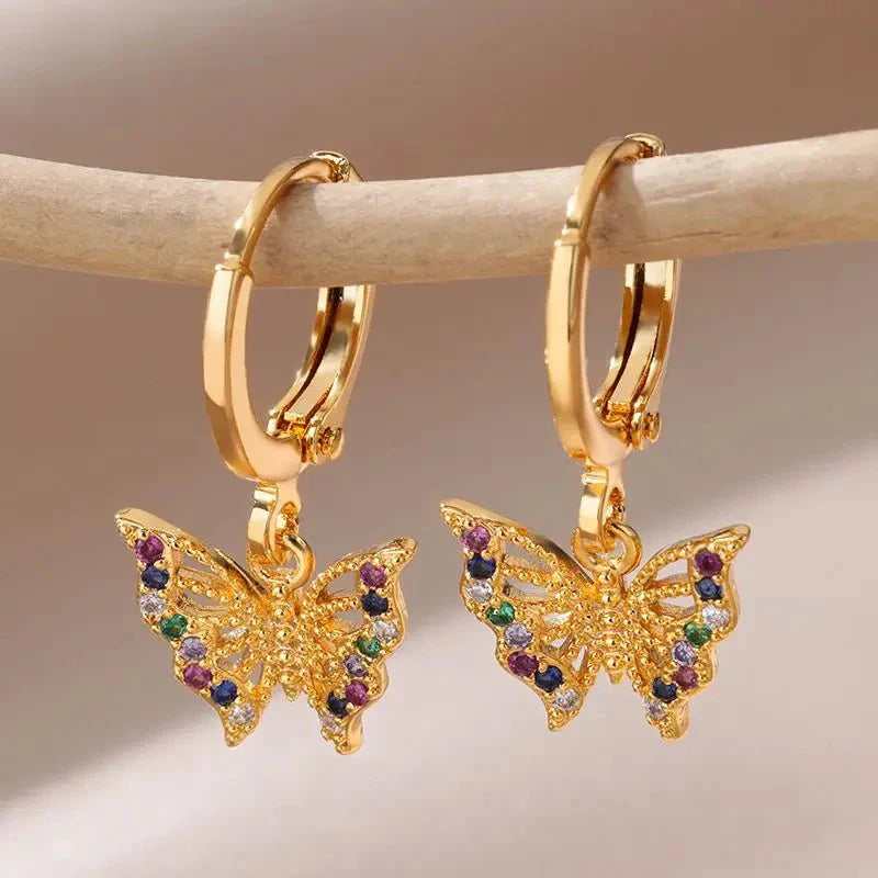 Brehn | Zarte Farbige Diamant Schmetterling Ohrringe