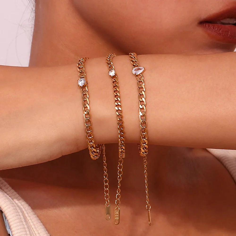 Brehn | Zierliches Diamantset Gold Cuban-Armbänder