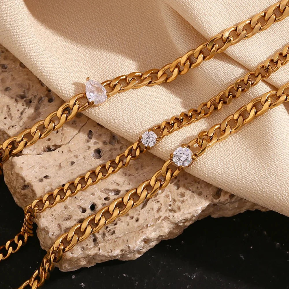 Brehn | Zierliches Diamantset Gold Cuban-Armbänder