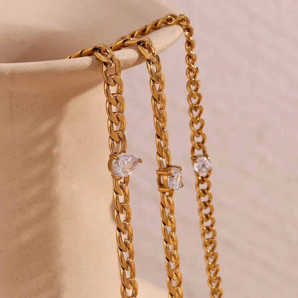 Brehn | Zierliches Diamantset Gold Cuban-Armbänder