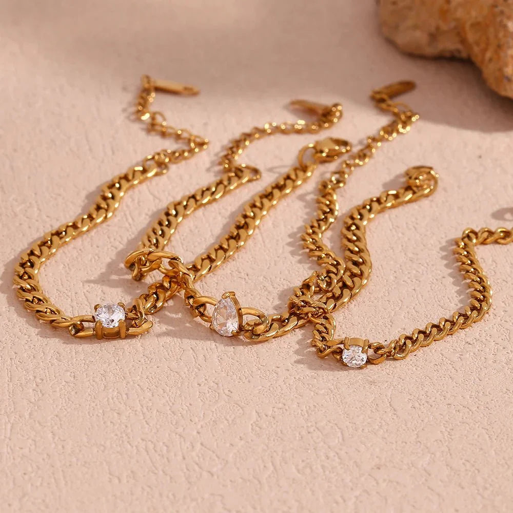 Brehn | Zierliches Diamantset Gold Cuban-Armbänder