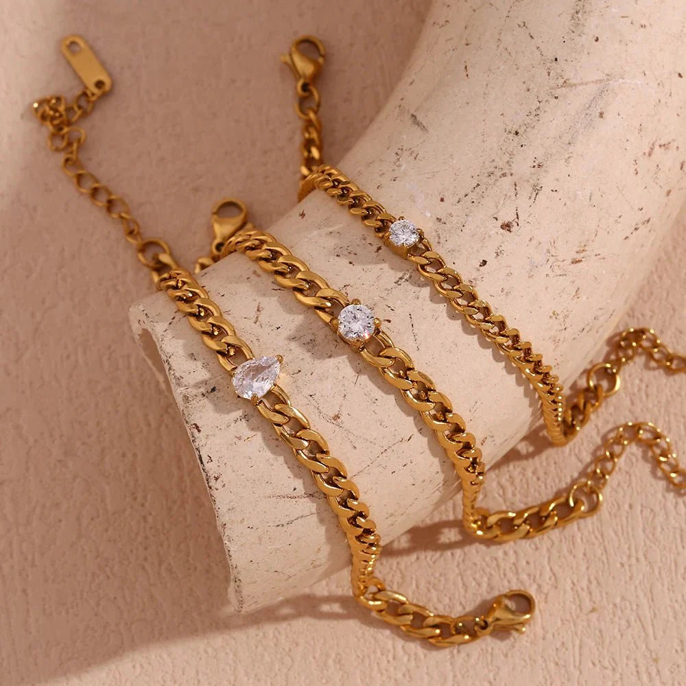 Brehn | Zierliches Diamantset Gold Cuban-Armbänder