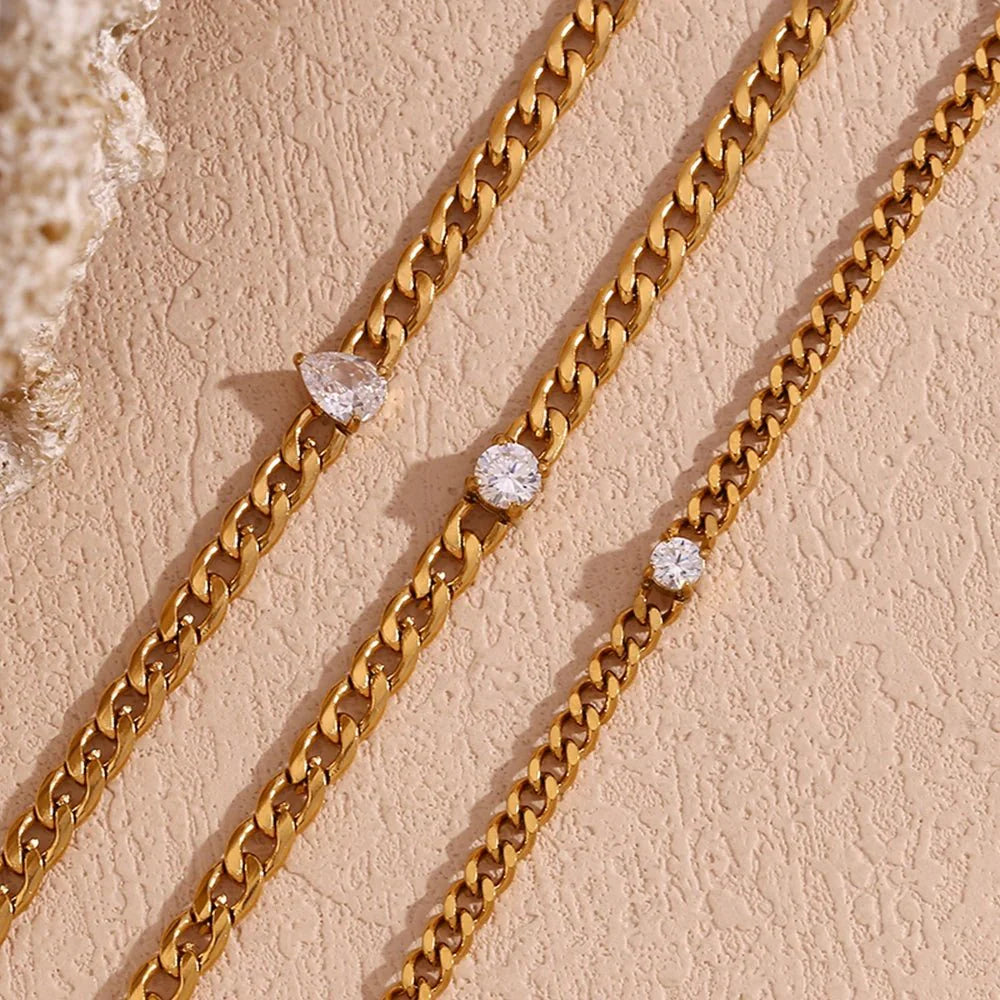 Brehn | Zierliches Diamantset Gold Cuban-Armbänder