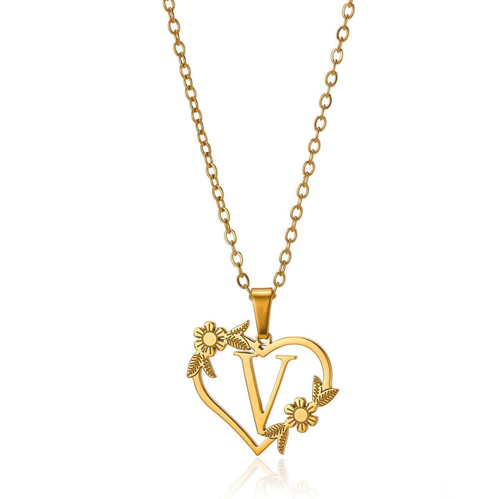 Brehn | Zarte Blumen Herz Buchstaben Anfangszeichen Halskette