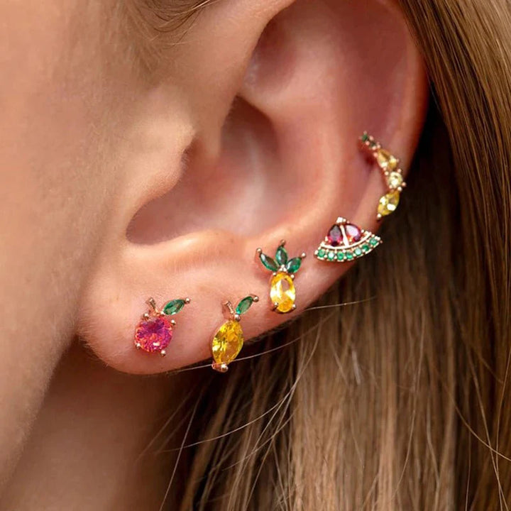 Brehn | Zierliche Obst Creolen & Stecker Ohrringe