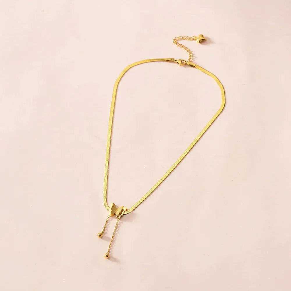Brehn | Zarte Fischgräten-Butterfly-Ohrhängern-Collier