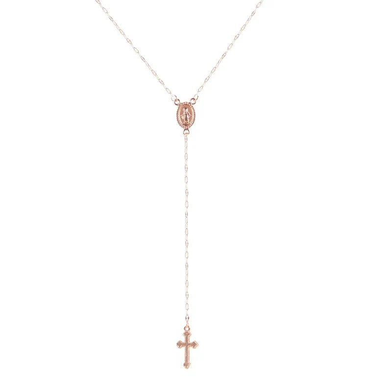 Brehn | Zierliches Lariat Kreuz Rosenkranz Halsband