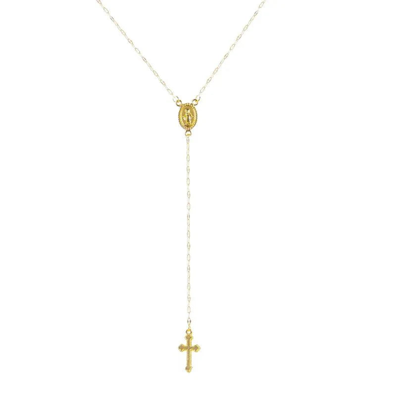 Brehn | Zierliches Lariat Kreuz Rosenkranz Halsband