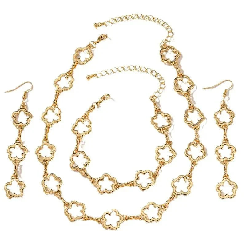 Brehn | Zartes Offenes Kleeblatt Choker-Halsband, Armband, Ohrring-Set