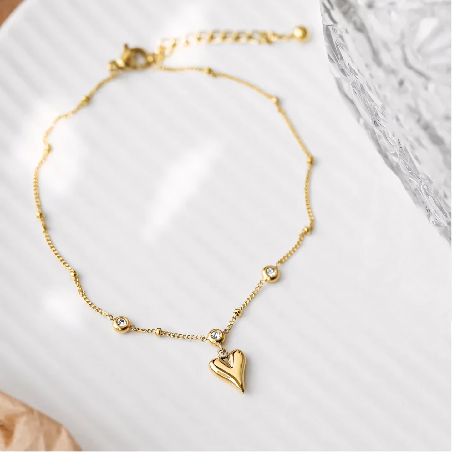 Brehn | Zarte romantische Herz-Diamant-Fußkette