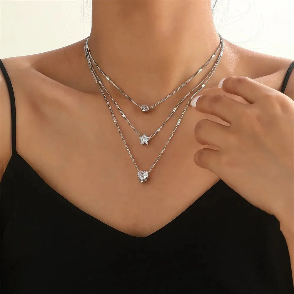 Brehn | Zierliche geformte Diamanten Halskette Stapel
