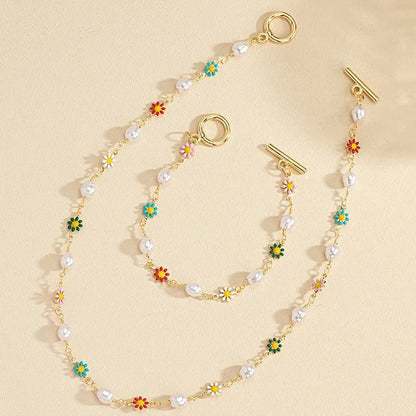 Brehn | Zierliches Frühlings-Flower-Perlen-Armband und Halsketten-Set