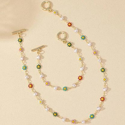 Brehn | Zierliches Frühlings-Flower-Perlen-Armband und Halsketten-Set