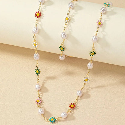 Brehn | Zierliches Frühlings-Flower-Perlen-Armband und Halsketten-Set