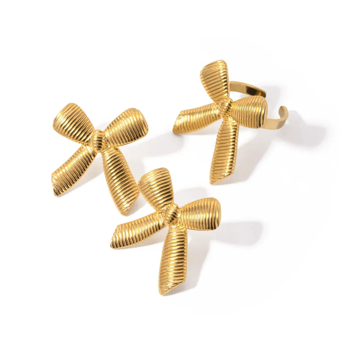 Brehn | Elegant gestreiftes Schleifenring und Ohrringe