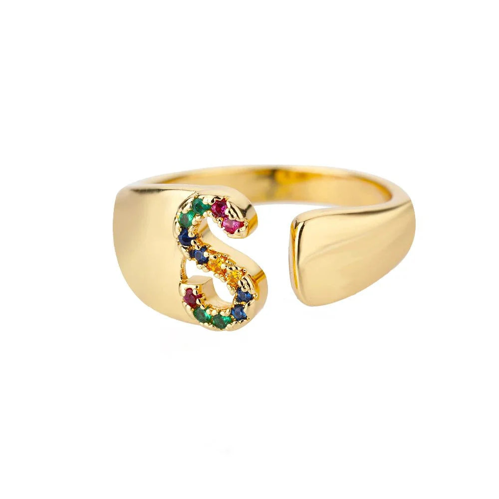Brehn | Strahlende Regenbogen benutzerdefinierte Buchstaben Ring Initialen