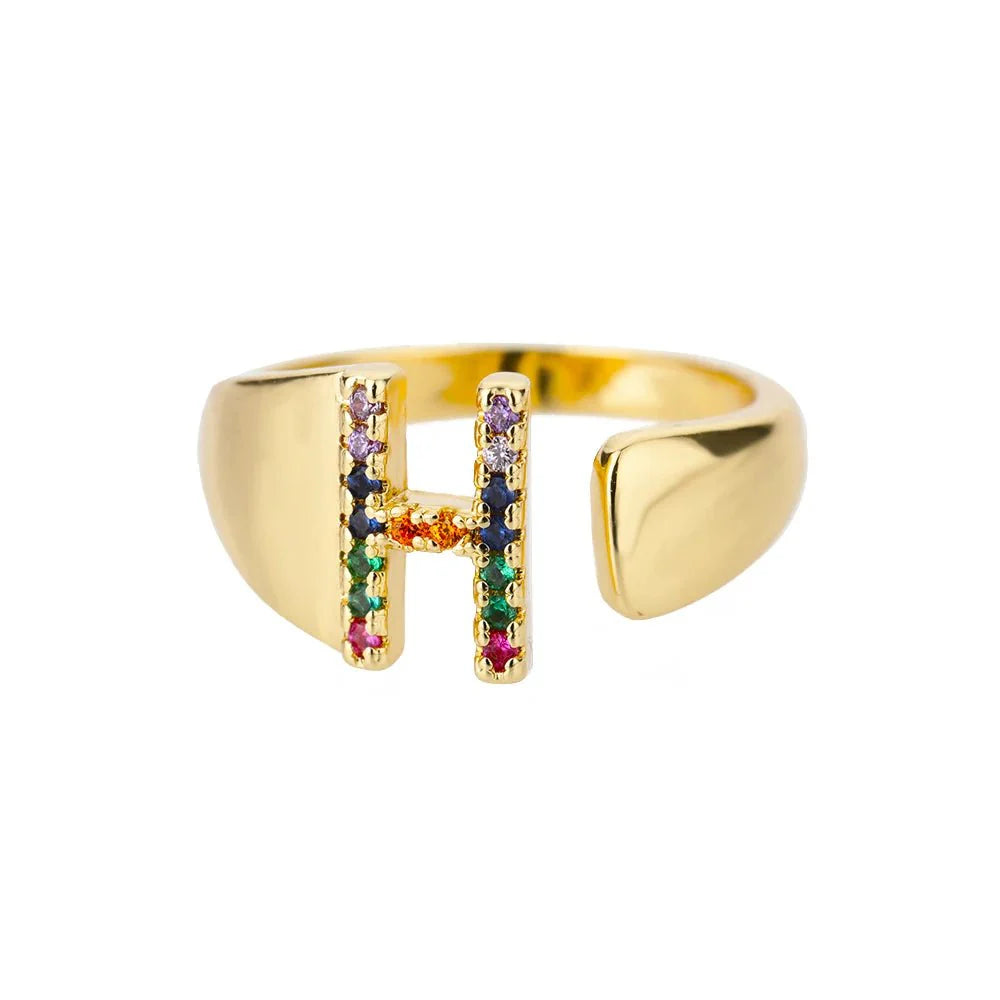 Brehn | Strahlende Regenbogen benutzerdefinierte Buchstaben Ring Initialen