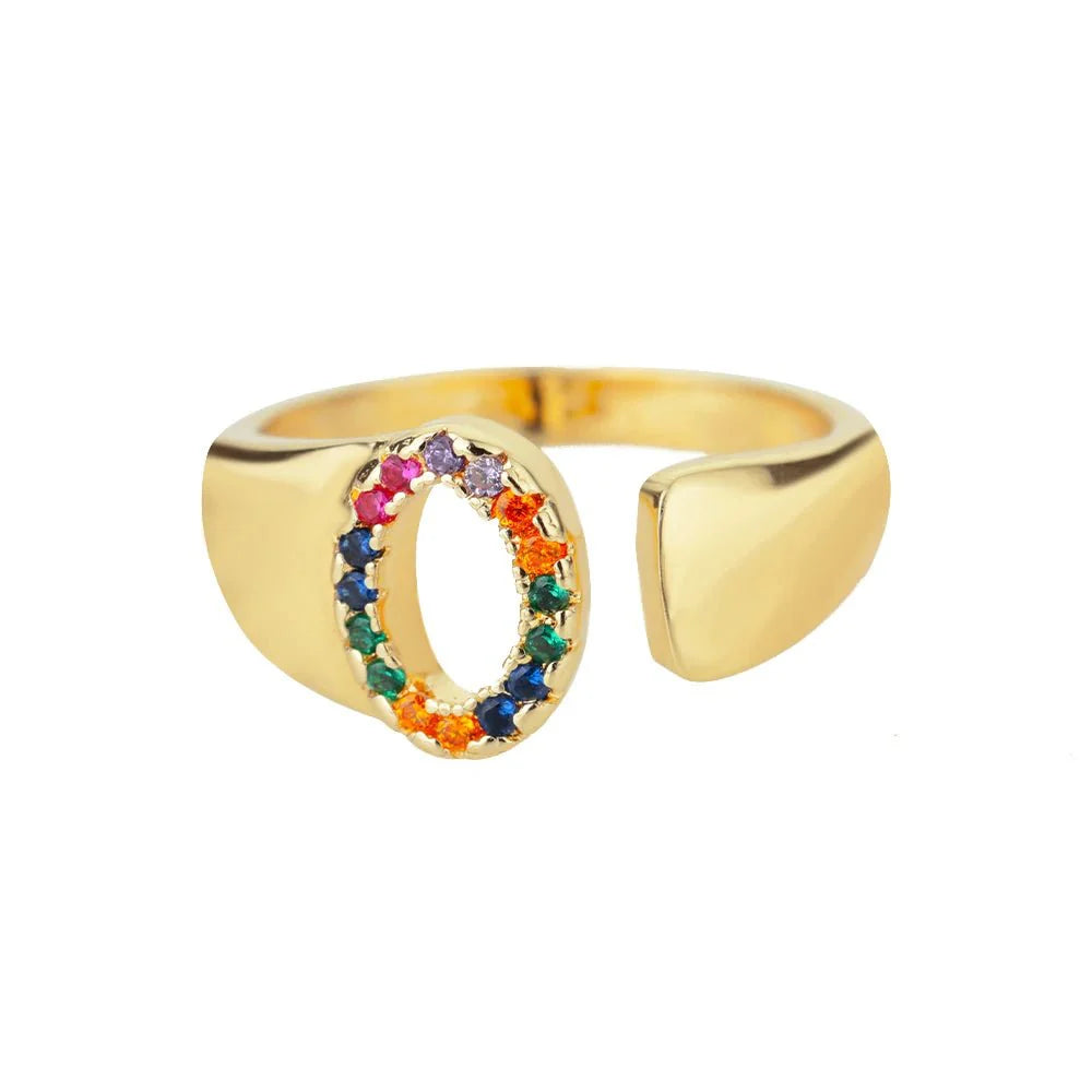 Brehn | Strahlende Regenbogen benutzerdefinierte Buchstaben Ring Initialen
