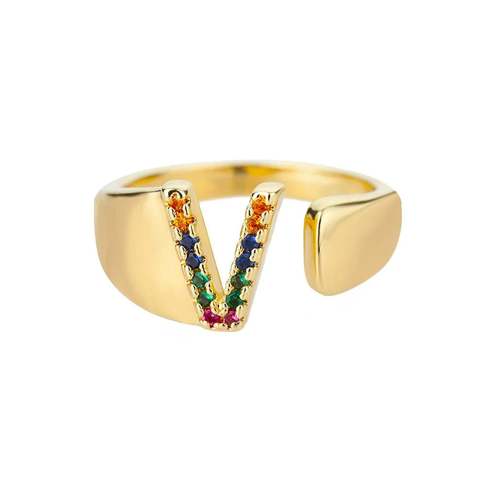 Brehn | Strahlende Regenbogen benutzerdefinierte Buchstaben Ring Initialen