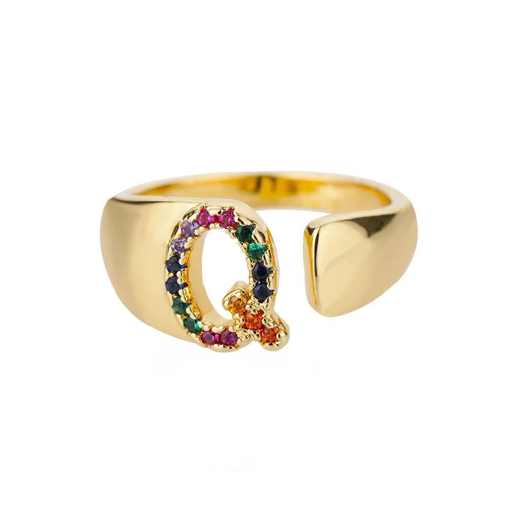 Brehn | Strahlende Regenbogen benutzerdefinierte Buchstaben Ring Initialen