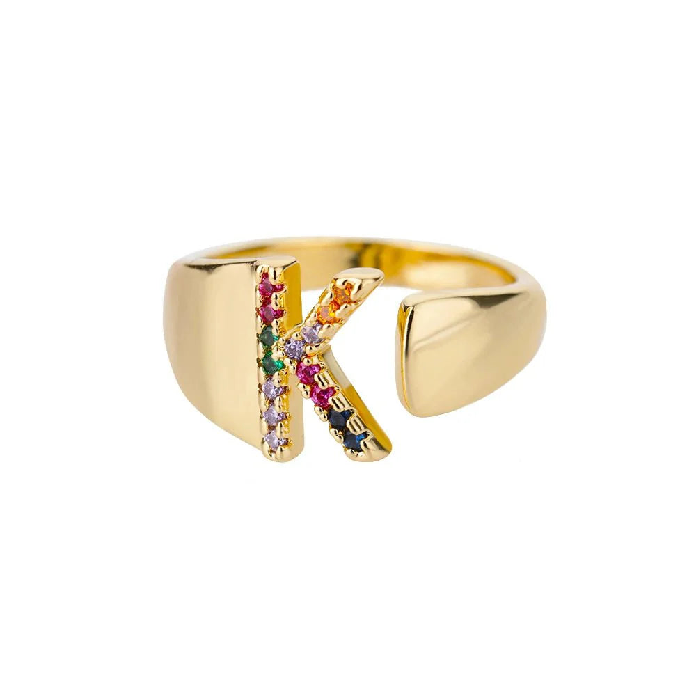 Brehn | Strahlende Regenbogen benutzerdefinierte Buchstaben Ring Initialen