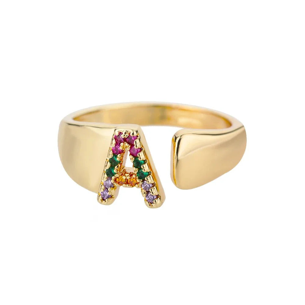 Brehn | Strahlende Regenbogen benutzerdefinierte Buchstaben Ring Initialen