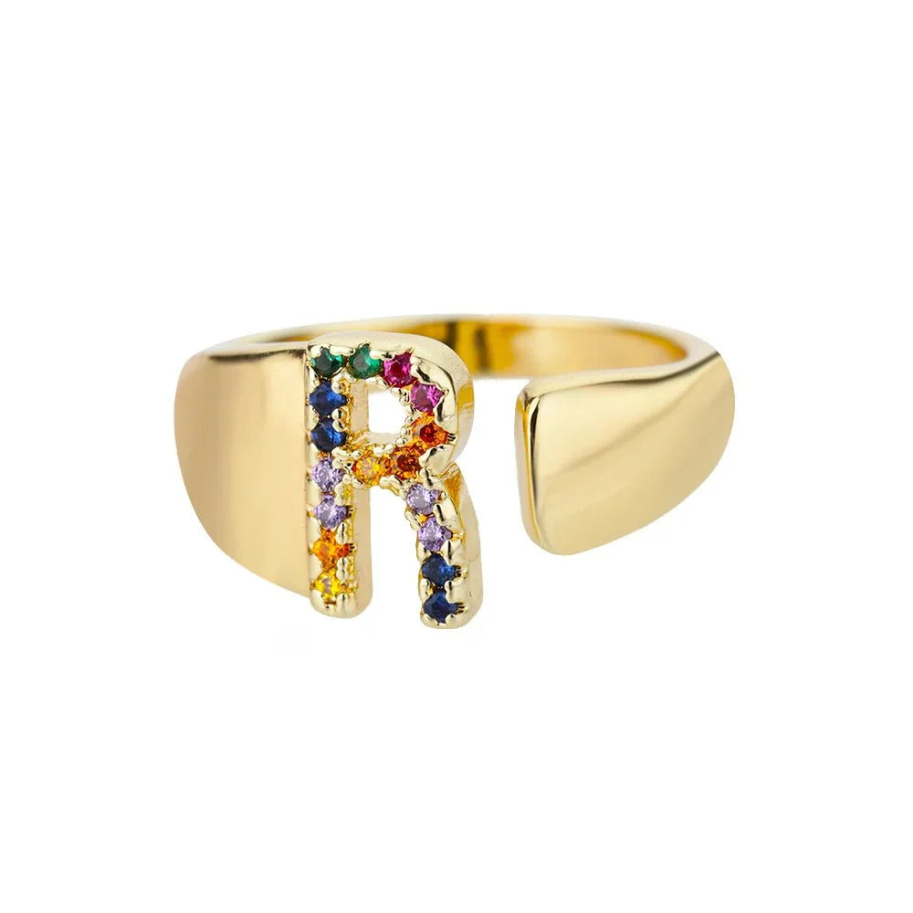Brehn | Strahlende Regenbogen benutzerdefinierte Buchstaben Ring Initialen
