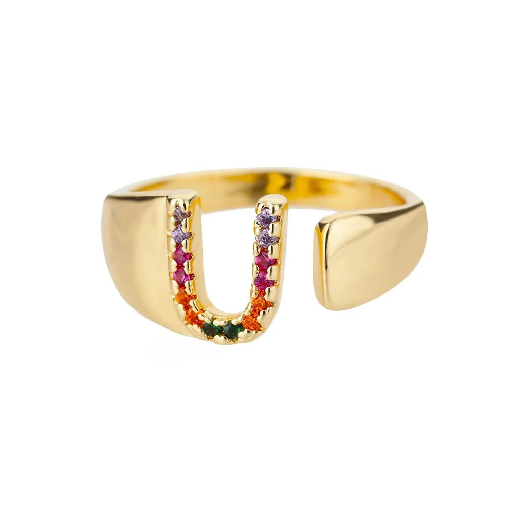 Brehn | Strahlende Regenbogen benutzerdefinierte Buchstaben Ring Initialen