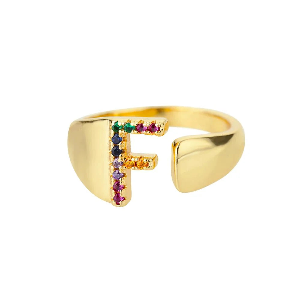 Brehn | Strahlende Regenbogen benutzerdefinierte Buchstaben Ring Initialen